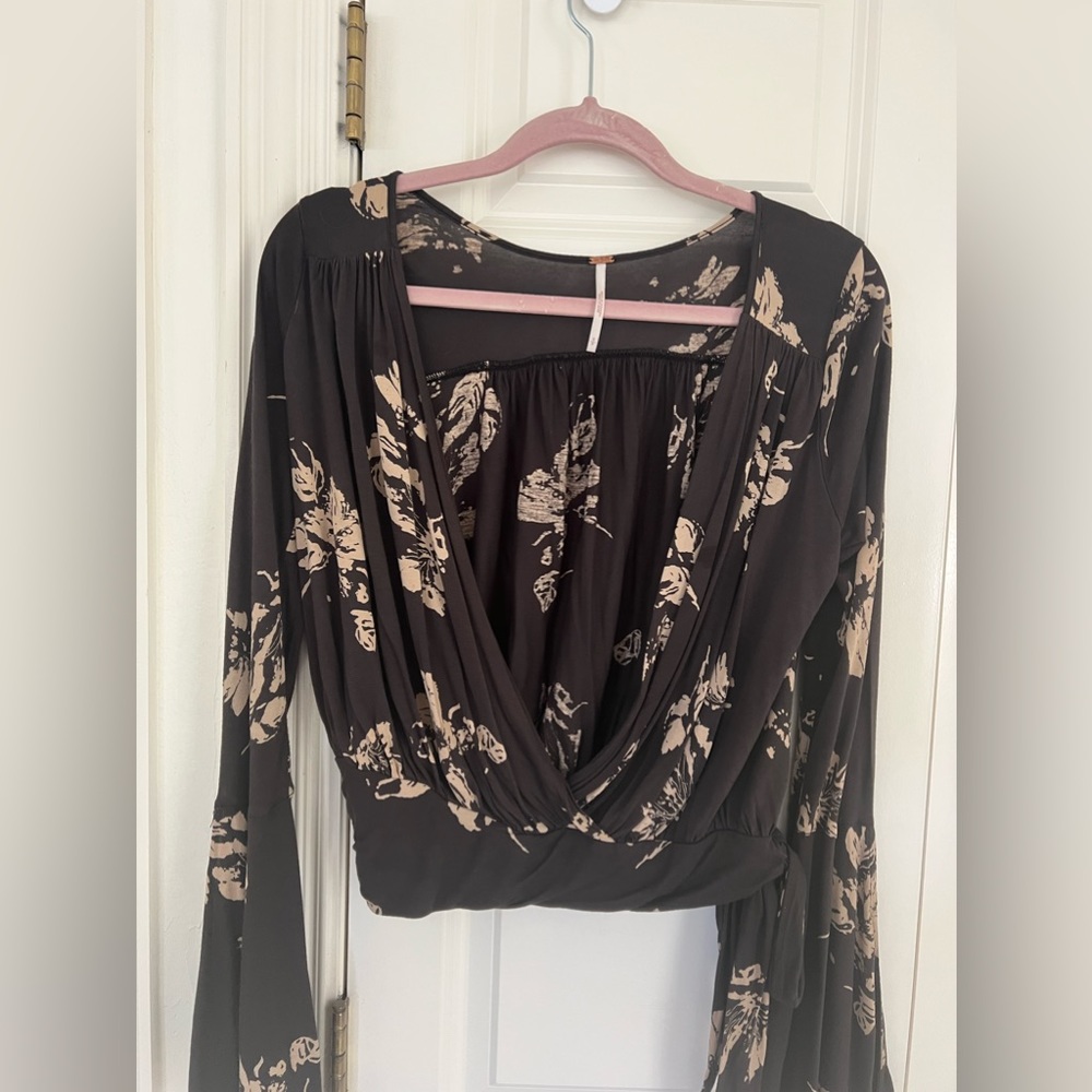 Free people long sleeve tie blouse